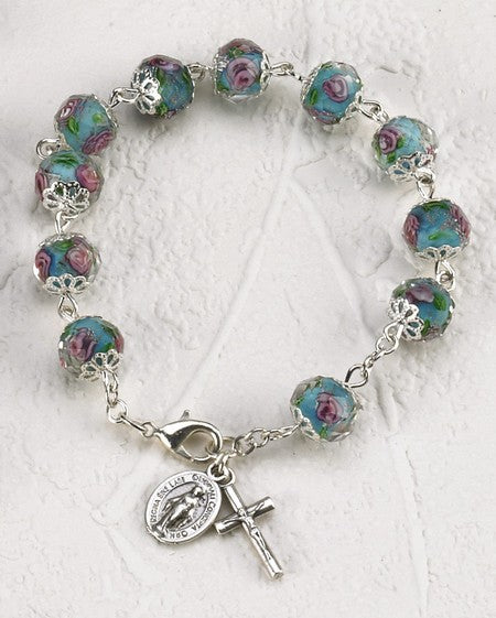 Light Blue Crystal Rose Bracelet with Hand Painted