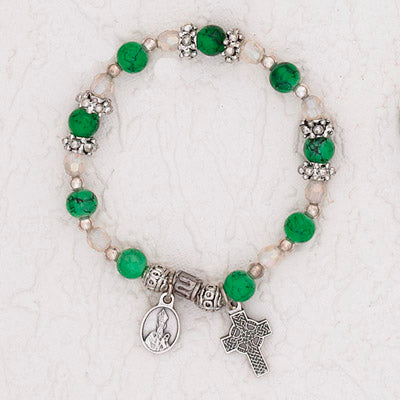 3-Pack - Green Stretch Bracelet with a Pendant of Saint Patrick and Celtic Cross Charm