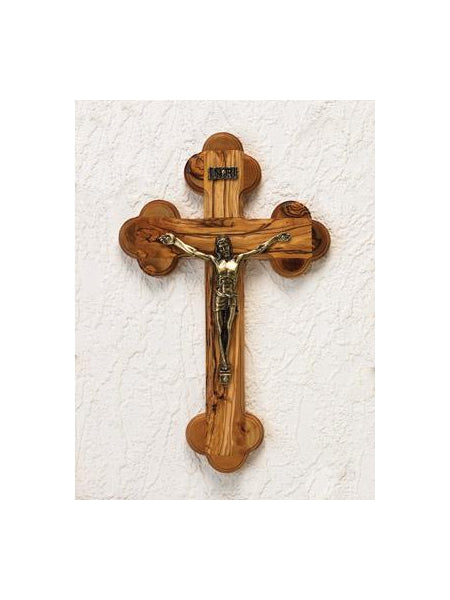 10-inch Olive Wood 14-Station Crucifix - Gold Tone Corpus