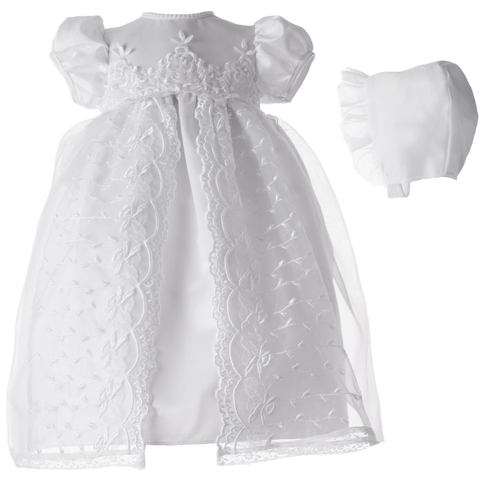Baptism Organza dress with embroidered split front skirt