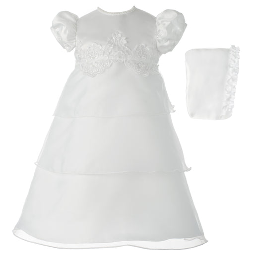 Baptism Organza triple tiered dress w beaded appliqued bodice