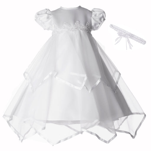 Baptism Girls taffeta dress with -inchHanky-inch skirt overlay