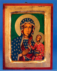 Lady of Czestochowa- Square- Hand-Carved and Painted