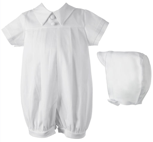 Baptism Cotton pleated romper with classic pointed collar