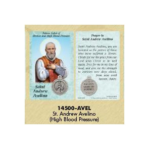 25-Pack - Healing Saint s Prayer Card with Pendant - Saint Andrew Avelino- Patron Saint of Strokes and High Blood Pressure