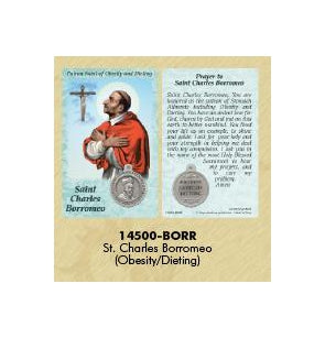 25-Pack - Healing Saint s Prayer Card with Pendant - Saint Charles Borromeo- Patron Saint of Obesity and Dieting