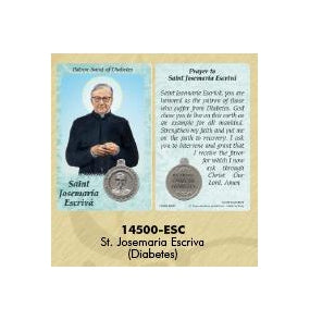 25-Pack - Healing Saint s Prayer Card with Pendant - Saint Josemaria Escriva- Patron Saint of Diabetes