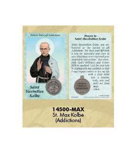 25-Pack - Healing Saint s Prayer Card with Pendant - Saint Maximilian Kolbe- Patron Saint of Addictions