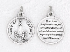 3/4 inch Silver Plated Fatima Pendant with Prayer on back
