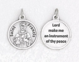 3/4 inch Silver Plated St Francis Pendant with Prayer on back