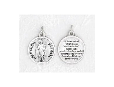 25-Pack - 3/4 inch Silver Plated Archangel Raphael Pendant with Prayer on back