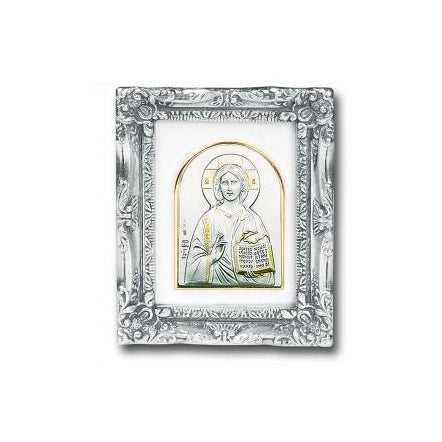 Antique Silver leaf Resin Frame with Sterling Silver Christ the Teacher Image