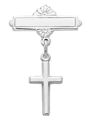 Sterling Silver Cross Rhodium Baby Pin