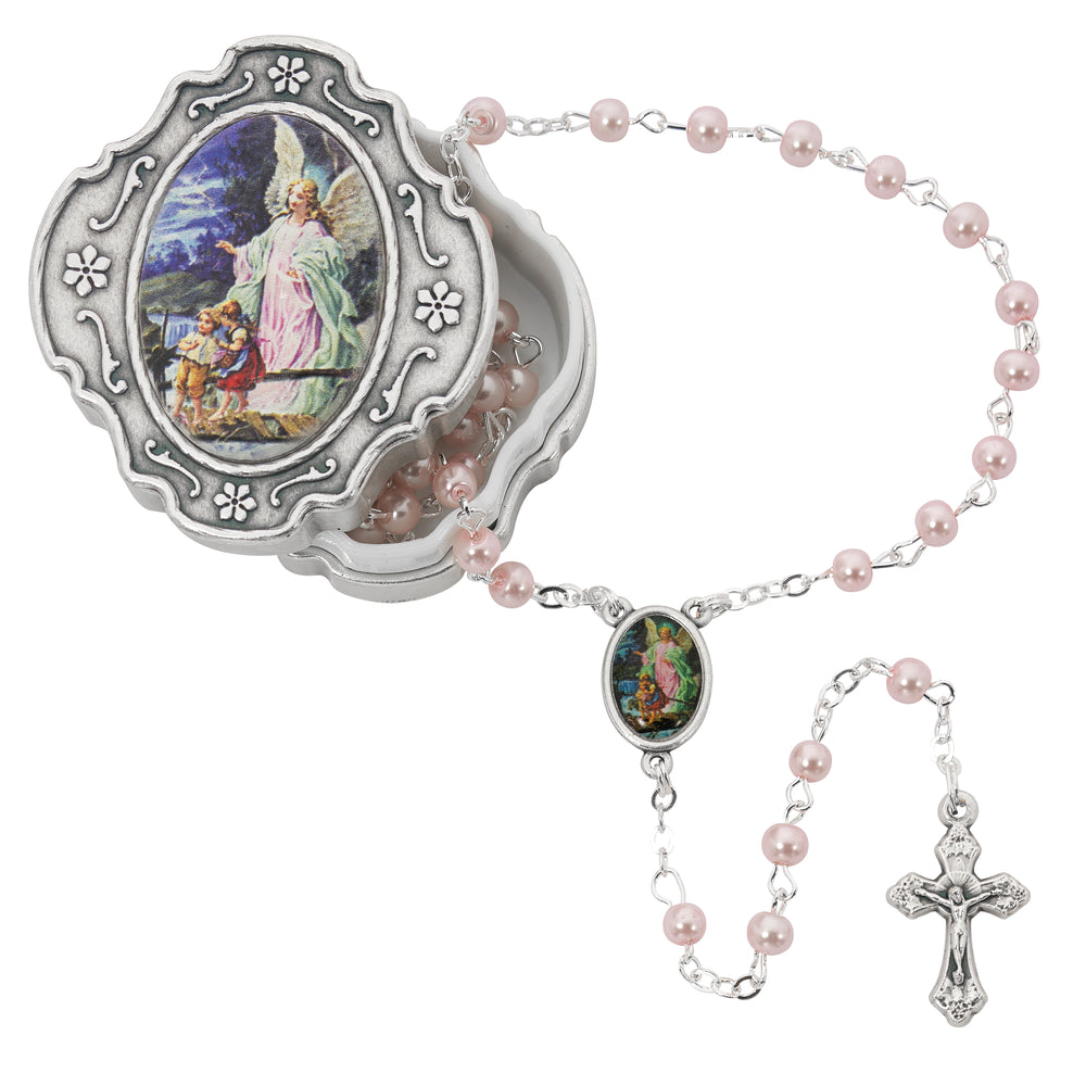 Guard. Angel Pink Rosary with Box