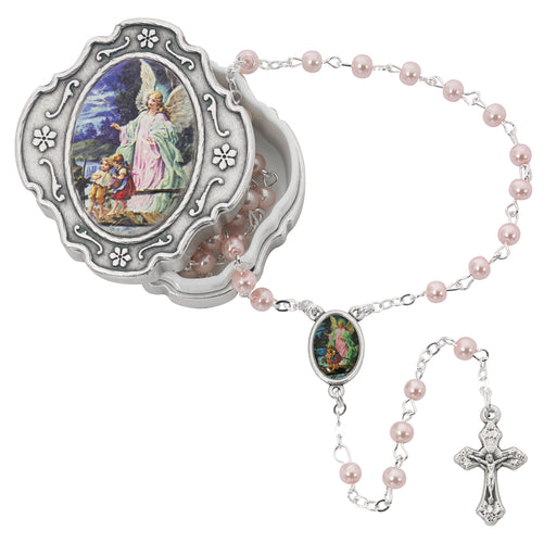 Guard. Angel Pink Rosary with Box