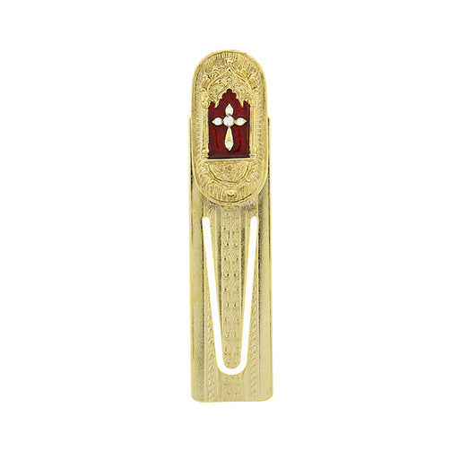 14K Gold-Dipped Red Enamel with Crystal Accent Cross Bookmark