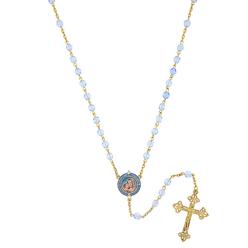 14K Gold-Dipped Blue Beaded Rosary with Mary and Child Decal