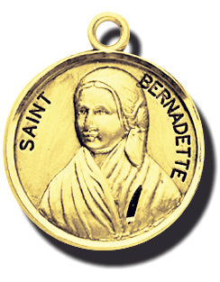 7/8-inch Solid 14kt. Gold Round Saint Bernadette Medal with 14kt. Jump Ring Boxed