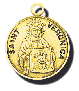 7/8-inch Solid 14kt. Gold Round Saint Veronica Medal with 14kt. Jump Ring Boxed