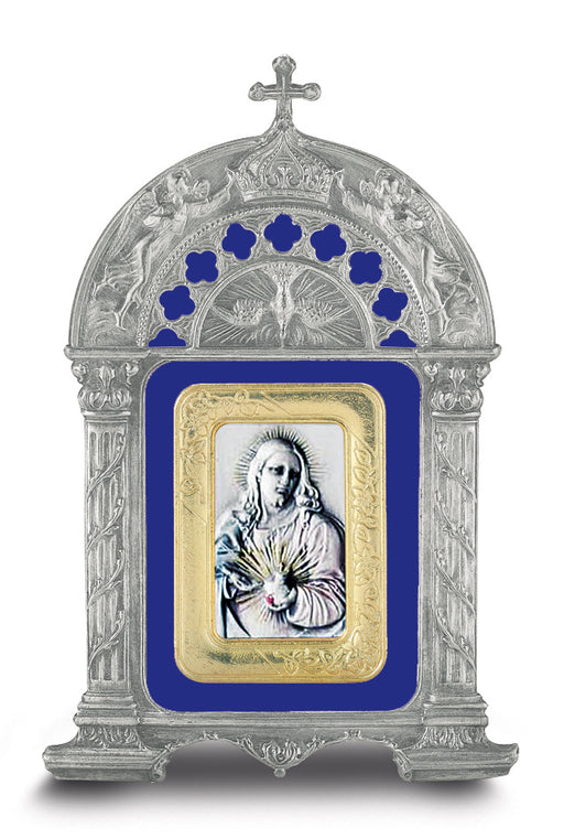 Antique Pewter Frame with Sterling Silver Saint Sacred Heart of Jesus Image