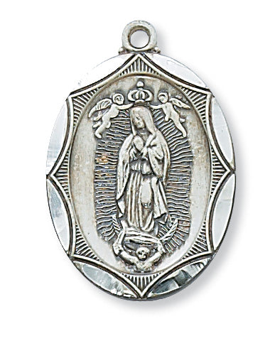 Sterling Silver Guadalupe Medal 24-inch Chain