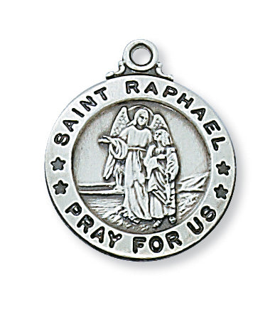 Sterling Silver Medal of Saint Raphael 20-inch Chain - Engravable