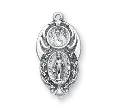 Sterling Silver Scapular and Miraculous Medal Combination with 18-inch Chain and Box