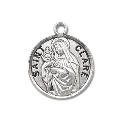 Sterling Silver Round Shaped Saint Clare Medal