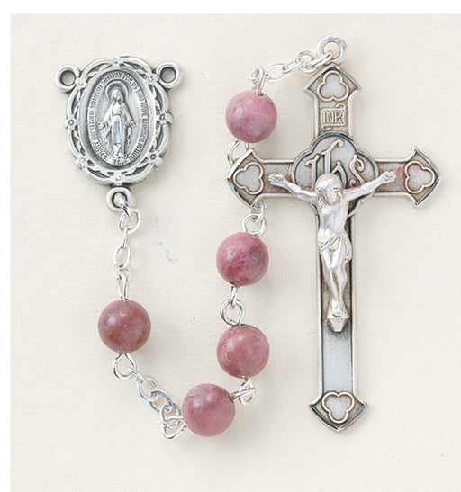 Round Genuine Rhodonite Rosary - Engravable