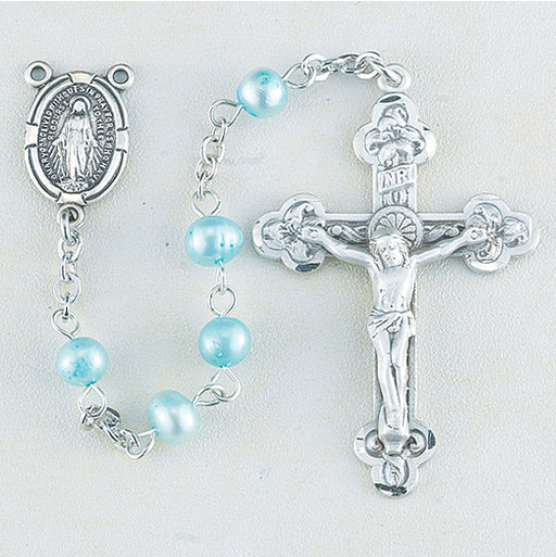 Blue Freshwater Pearl Rosary - Engravable