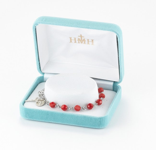 Red Coral Round Faceted Swarovski Crystal Bead Sterling