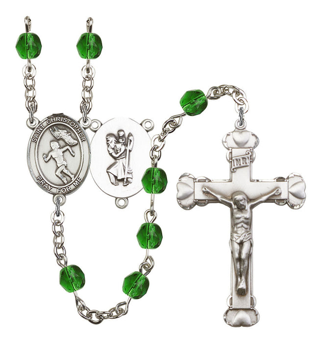 St. Christopher and Track&Field Rosary with Emerald Beads
