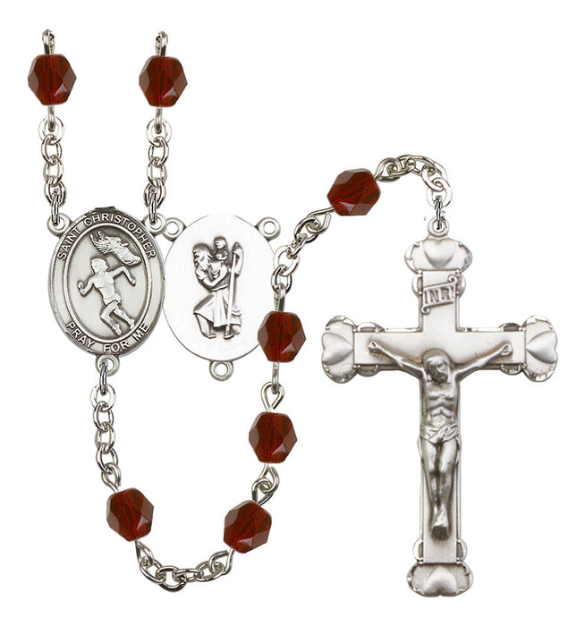 St. Christopher and Track&Field Rosary with Garnet Beads