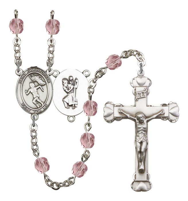 St. Christopher and Track&Field Rosary with Light Amethyst Beads