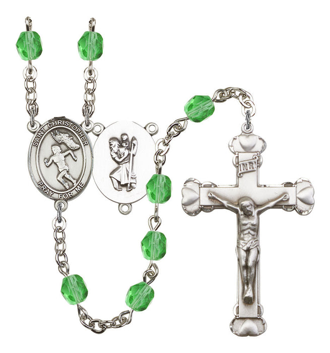 St. Christopher and Track&Field Rosary with Peridot Beads