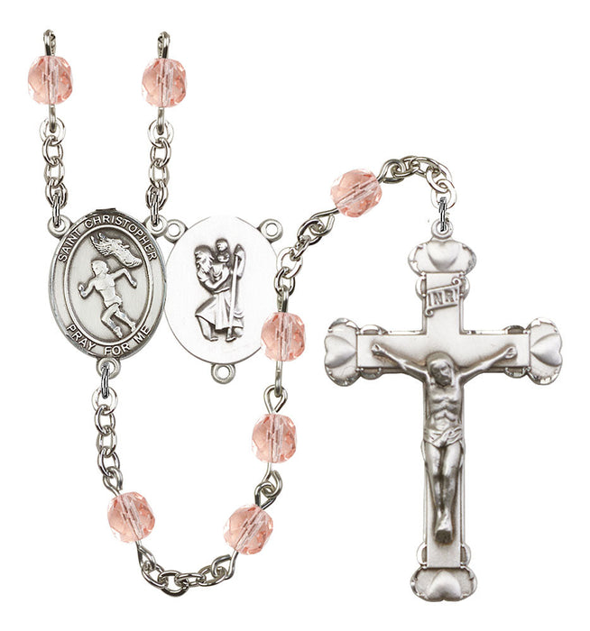 St. Christopher and Track&Field Rosary with Pink Beads
