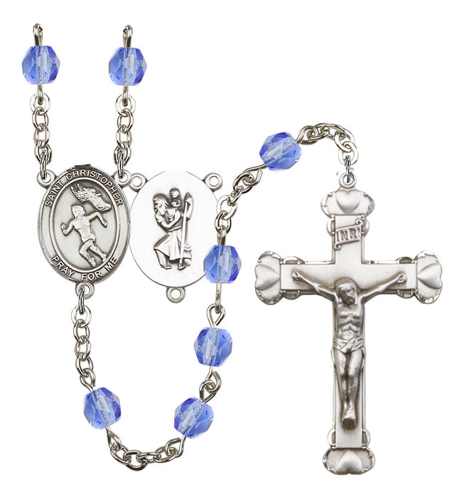 St. Christopher and Track&Field Rosary with Sapphire Beads