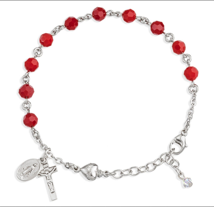 Red Coral Round Faceted Swarovski Crystal Bead Sterling