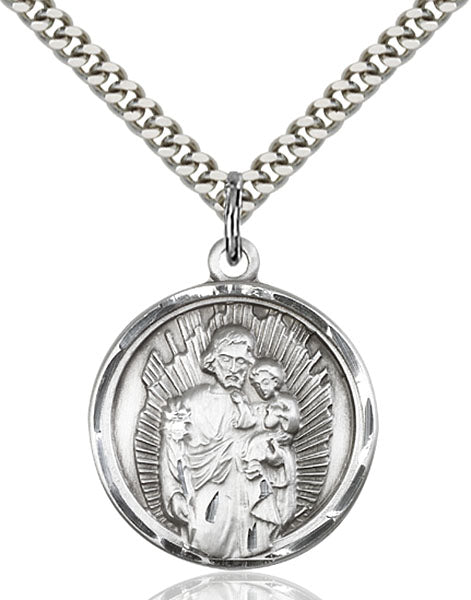 Sterling Silver Saint Joseph Necklace Set