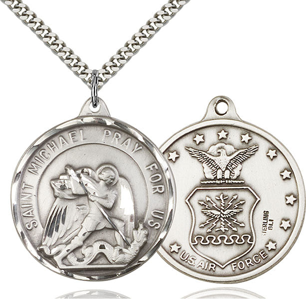 Sterling Silver Saint Michael and Air Force Necklace Set