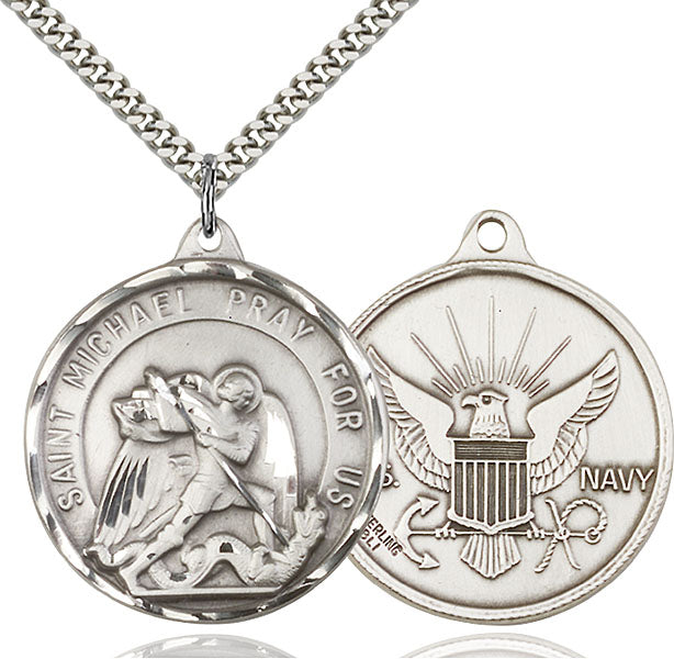Sterling Silver Saint Michael and Navy Necklace Set