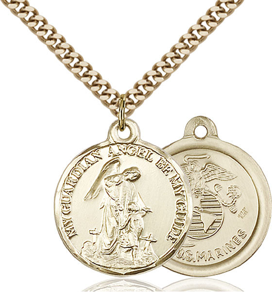 Gold-Filled Guardain Angel and Marines Necklace Set