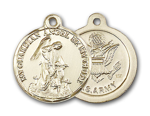 14K Gold Guardain Angel and Army Pendant
