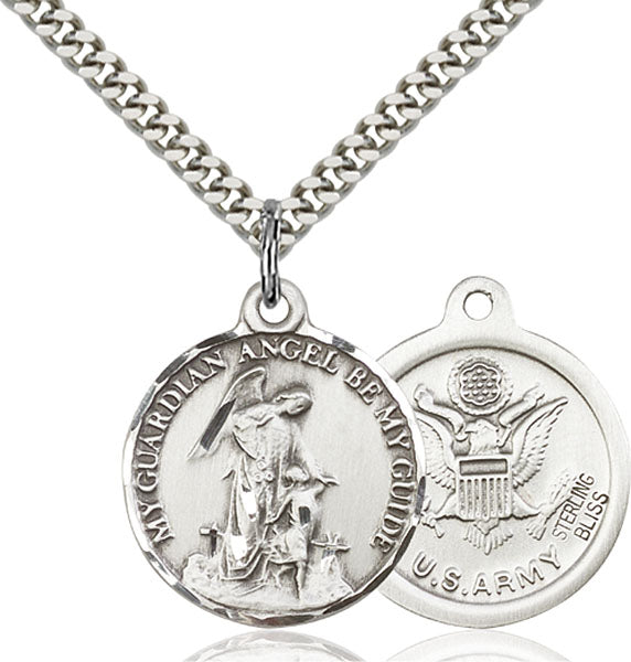 Sterling Silver Guardain Angel and Army Necklace Set