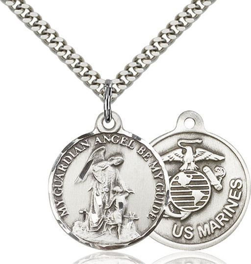 Sterling Silver Guardain Angel and Marines Necklace Set