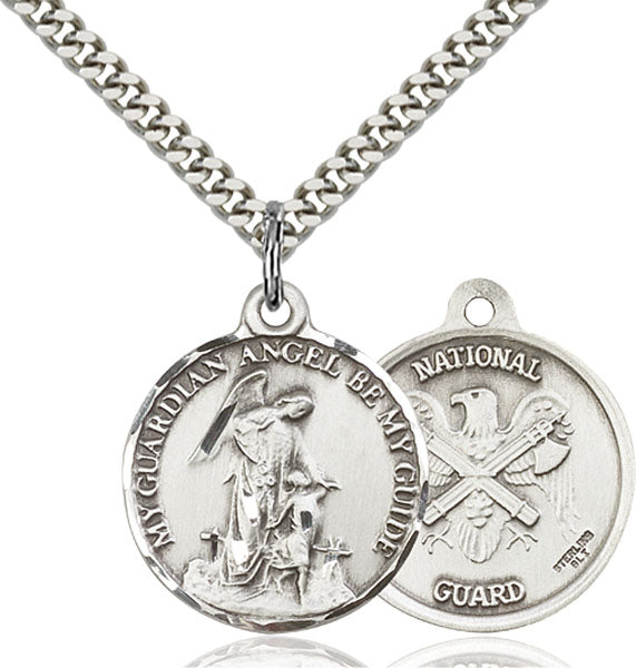 Sterling Silver Guardian Angel, Angel Jewelry and National Guard Necklace Set
