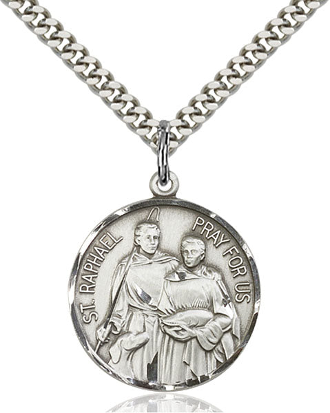 Sterling Silver Saint Raphael the Archangel Necklace Set