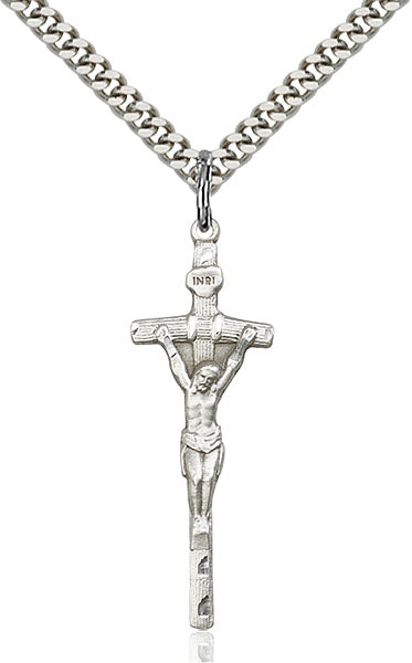 Sterling Silver Papal Crucifix Necklace Set