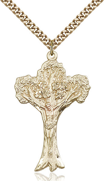 Gold-Filled Tree of Life Crucifix Necklace Set