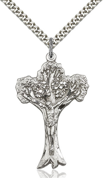 Sterling Silver Tree of Life Crucifix Necklace Set